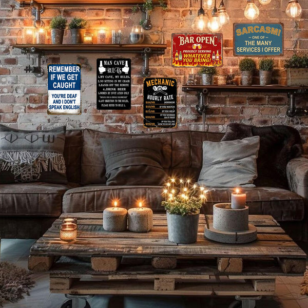 Funny Garage Signs for Men Room Accessories Man Cave Decor Cool Metal Posters for Bedroom