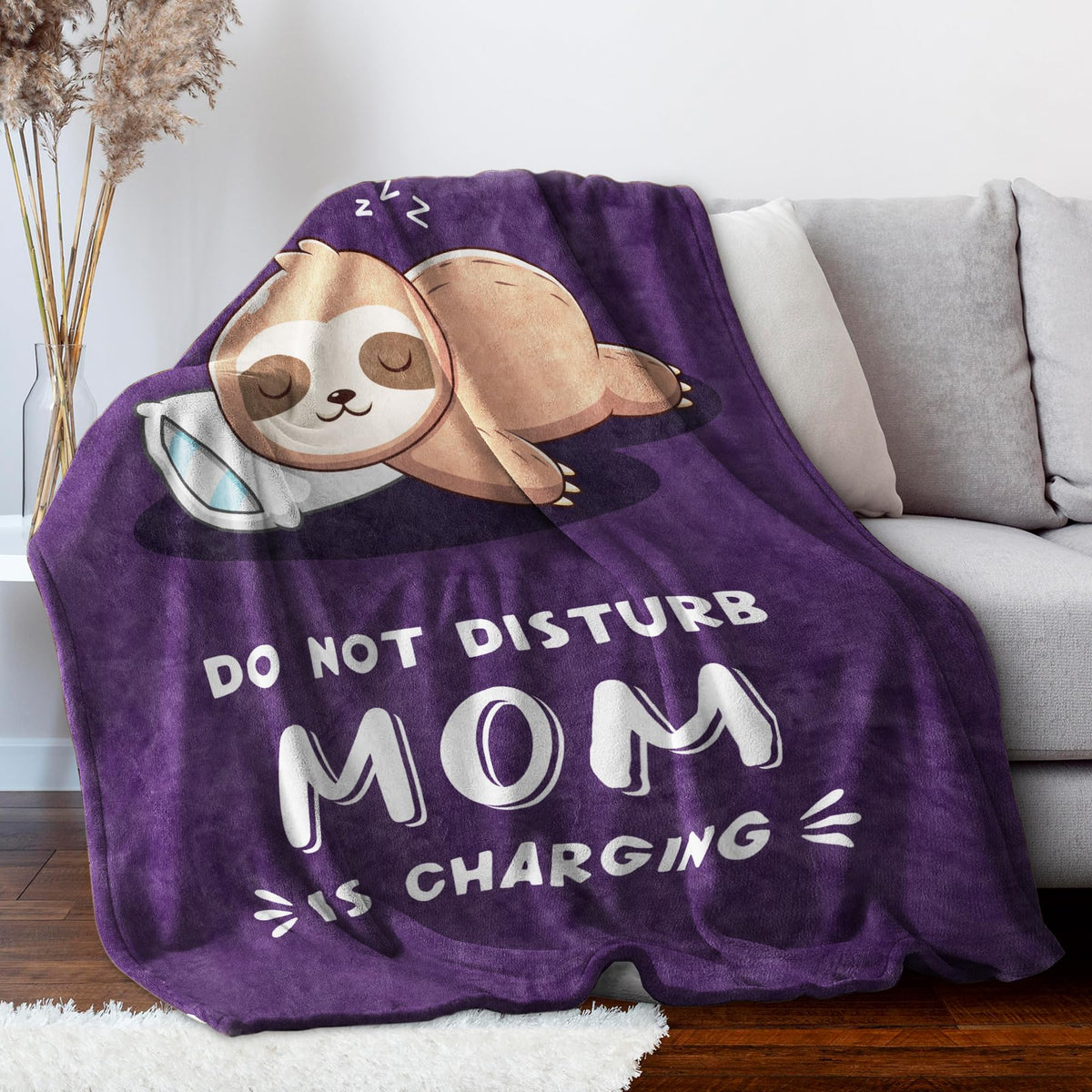 Funny Gifts for Mom Christmas, Mom is Charging Sloth Blanket, Birthday Gifts for Moms from Daguther Son