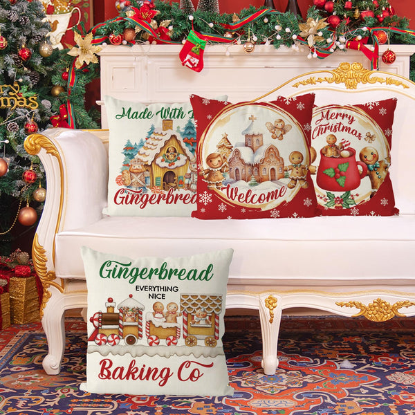 Christmas Pillow Covers 18x18 Inch Vintage Gingerbread Red Throw Pillow Covers Christmas Xmas Winter