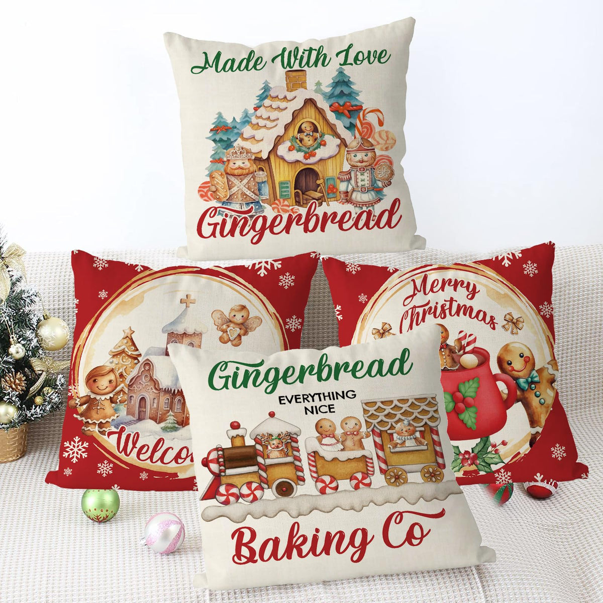 Christmas Pillow Covers 18x18 Inch Vintage Gingerbread Red Throw Pillow Covers Christmas Xmas Winter