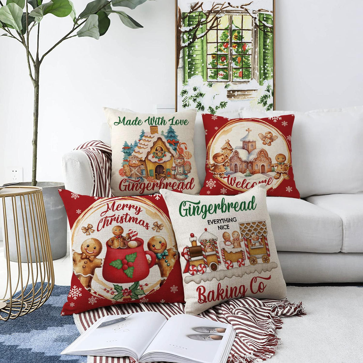 Christmas Pillow Covers 18x18 Inch Vintage Gingerbread Red Throw Pillow Covers Christmas Xmas Winter
