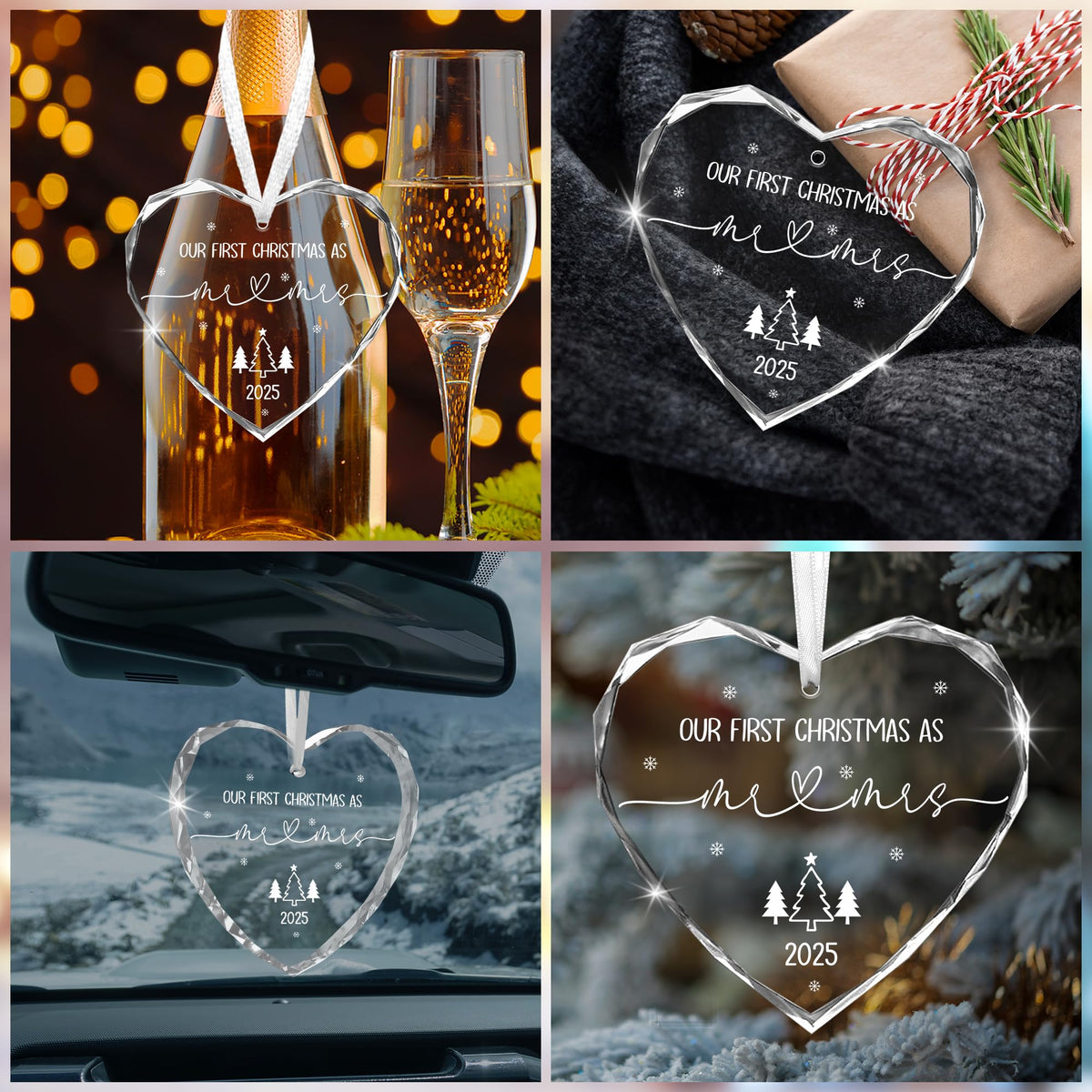 Christmas Wedding Gifts for Couples 2025 - Mr and Mrs - Bridal Shower Gifts for Newlywed Bride - Glass Christmas Birthday Ornaments 2025