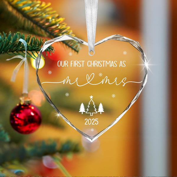 Christmas Wedding Gifts for Couples 2025 - Mr and Mrs - Bridal Shower Gifts for Newlywed Bride - Glass Christmas Birthday Ornaments 2025