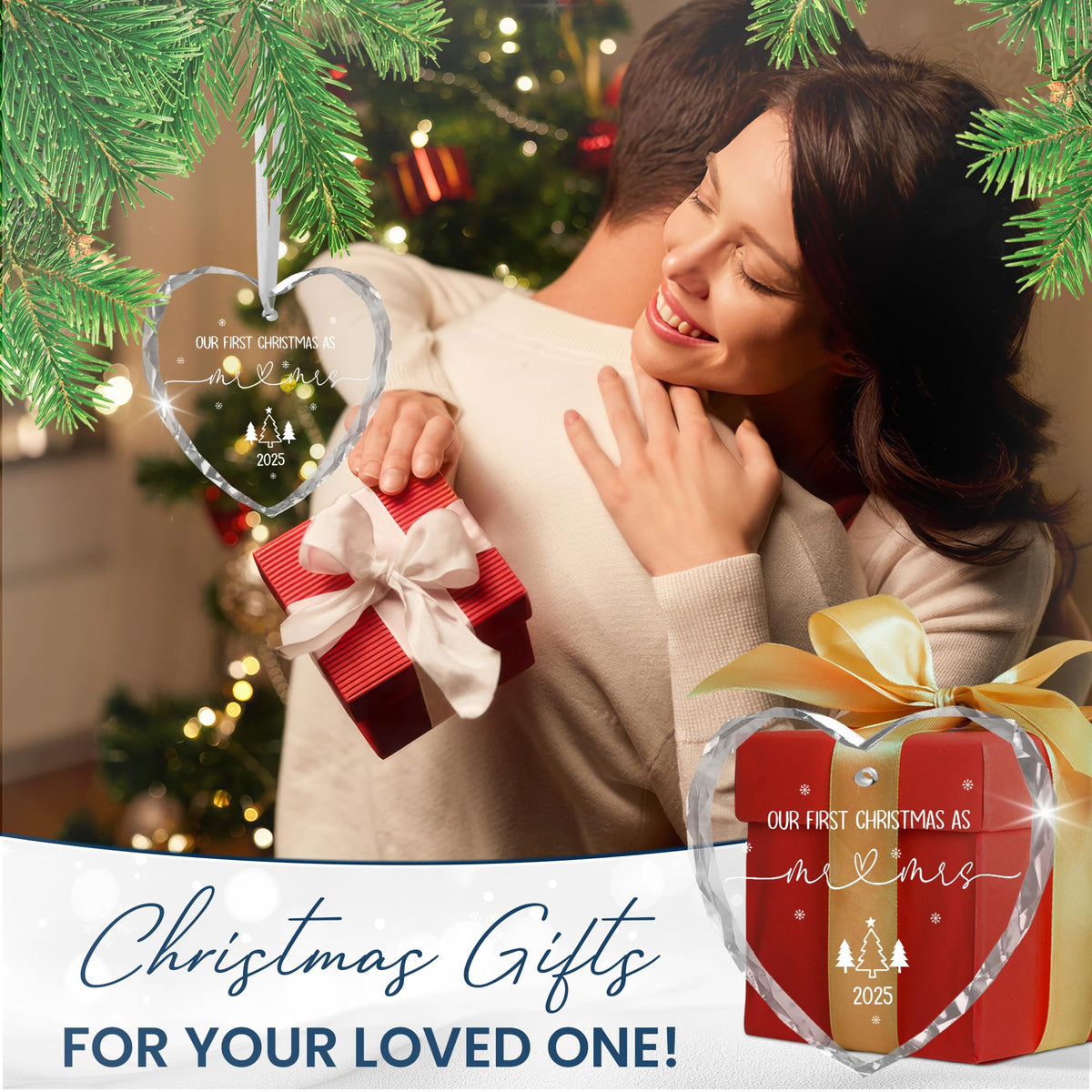 Christmas Wedding Gifts for Couples 2025 - Mr and Mrs - Bridal Shower Gifts for Newlywed Bride - Glass Christmas Birthday Ornaments 2025