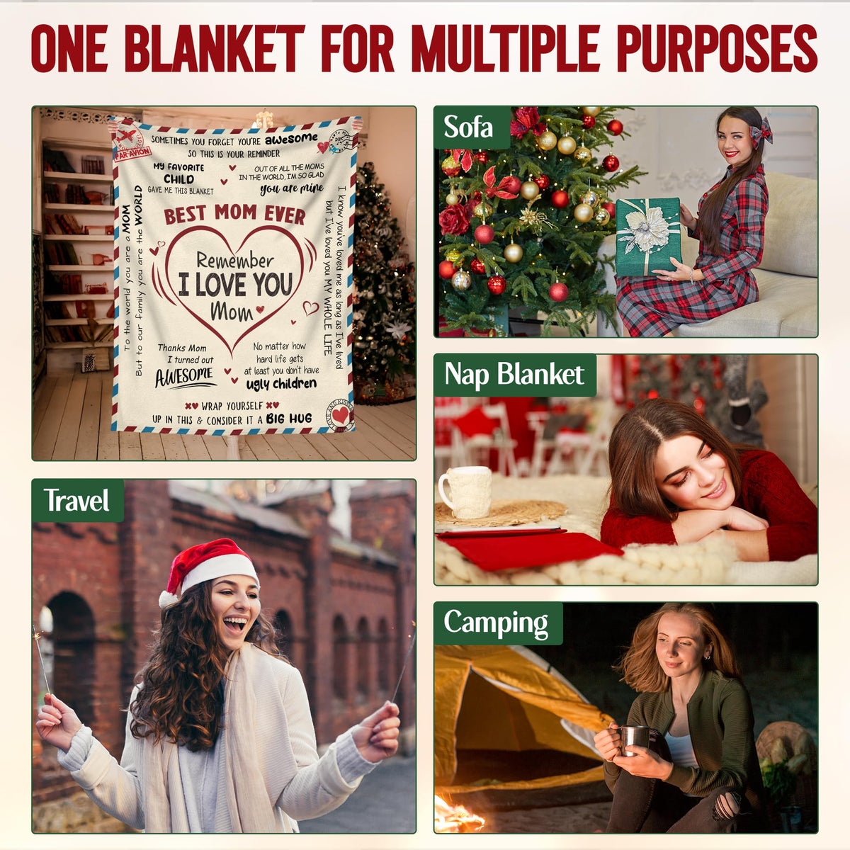 Christmas Birthday Gifts for Mom - Super Soft Fleece Throw Blanket for Couch Bed - Mom Birthday Gifts