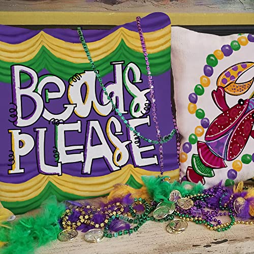 Mardi Gras Pillow Covers 18x18 Inch Set of 4 for Home Decorations - Beads, Eye Mask, Fleur De Lis Decor