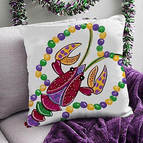 Mardi Gras Pillow Covers 18x18 Inch Set of 4 for Home Decorations - Beads, Eye Mask, Fleur De Lis Decor