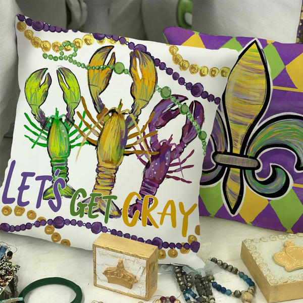 Mardi Gras Throw Pillow Covers 18 x 18 Inch Set of 4, Mardi Gras Y'all Fleur De Lis Jester Hats
