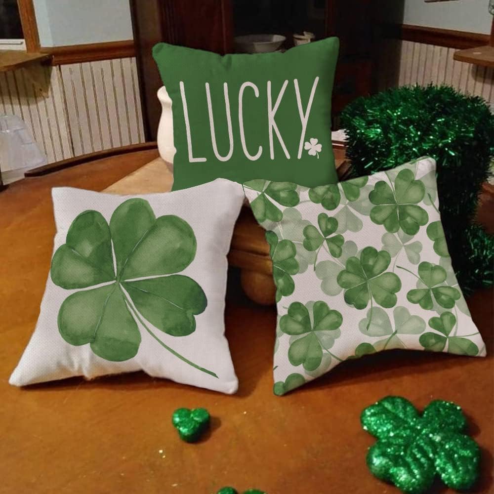 St Patricks Day Pillow Covers 18x18 Set of 4 St Patricks Day Decorations for Home Shamrock Lucky