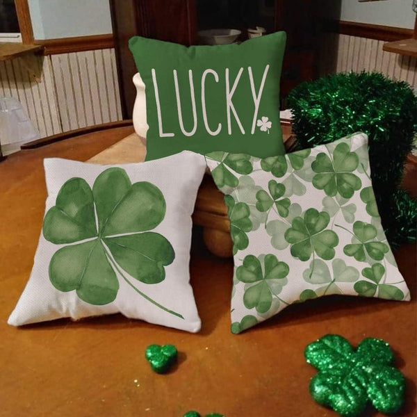 St Patricks Day Pillow Covers 18x18 Set of 4 St Patricks Day Decorations for Home Shamrock Lucky