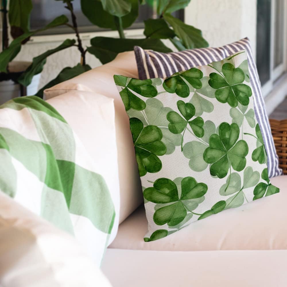 St Patricks Day Pillow Covers 18x18 Set of 4 St Patricks Day Decorations for Home Shamrock Lucky