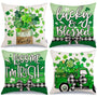 St Patricks Day Shamrock Mason Jar Truck Lucky Throw Pillow Covers 18x18 Inch Set of 4, Green Striped