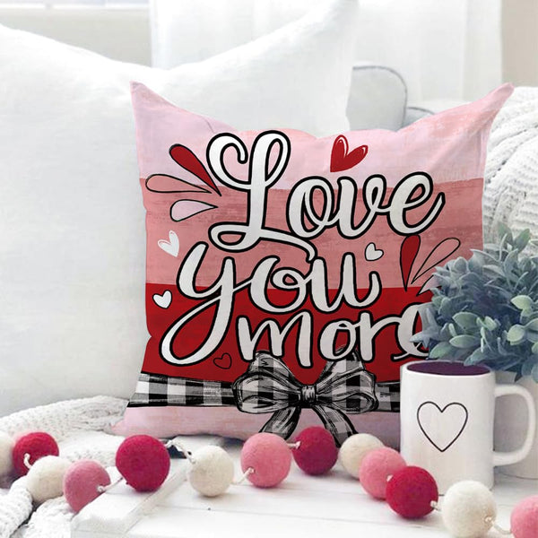 Valentine's Day Be Mine Love You More Throw Pillow Covers 18x18 Set of 4, Red Heart Balloon Truck Mason Jar Stripes