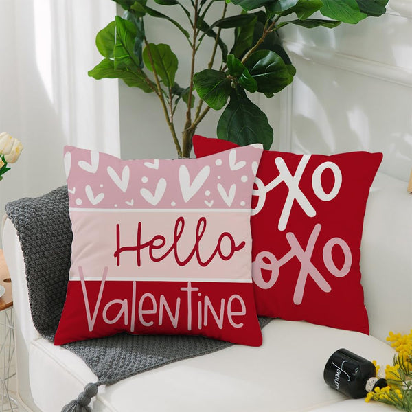 Valentine's Day Hello Valentine Hugs & Kisses Throw Pillow Covers 18x18 Inch Set of 4