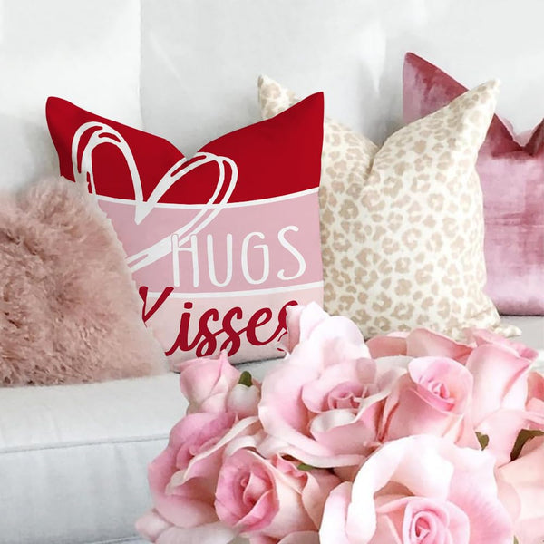 Valentine's Day Hello Valentine Hugs & Kisses Throw Pillow Covers 18x18 Inch Set of 4