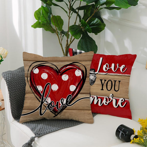 Valentine's Day Love You More Hugs and Kisses Throw Pillow Covers 18x18 Inch Set of 4