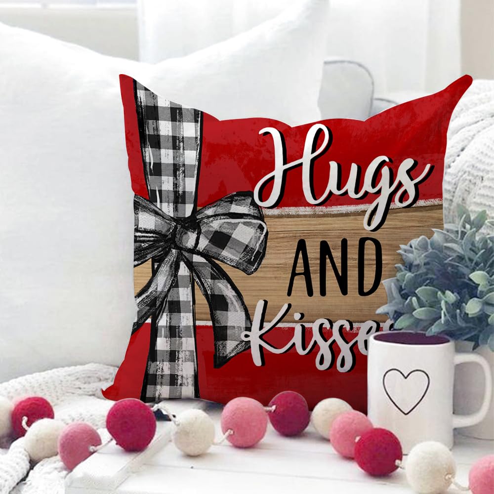 Valentine's Day Love You More Hugs and Kisses Throw Pillow Covers 18x18 Inch Set of 4