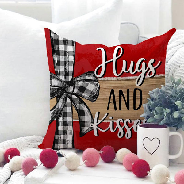 Valentine's Day Love You More Hugs and Kisses Throw Pillow Covers 18x18 Inch Set of 4