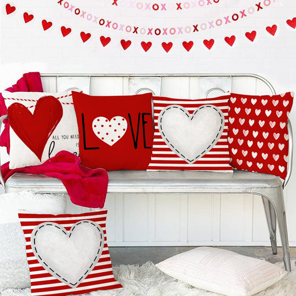 Valentine's Day Throw Pillow Covers 18x18 Inch Set of 4, Valentines Red Hearts Love You More
