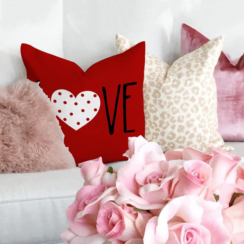 Valentine's Day Throw Pillow Covers 18x18 Inch Set of 4, Valentines Red Hearts Love You More