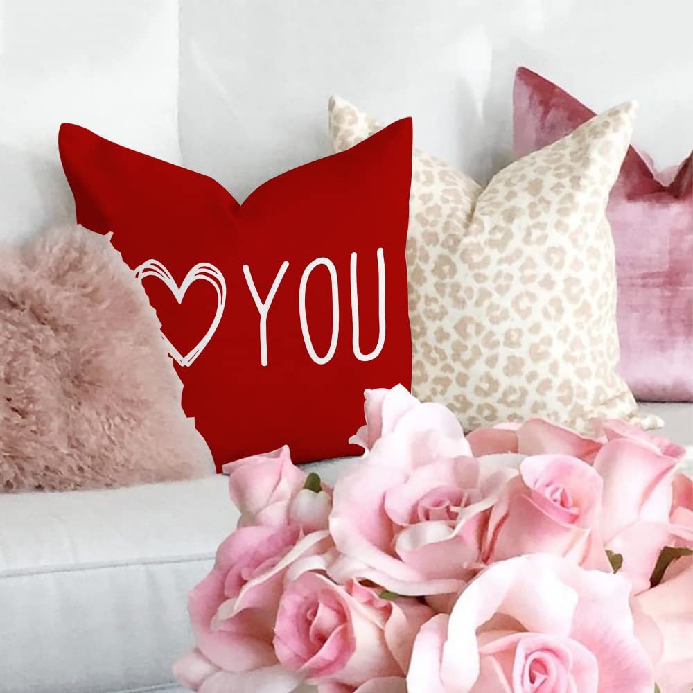 Valentine's Day Pillow Covers 18 x 18 Inch Set of 4 - Red Black Stripes Love Heart I Love You