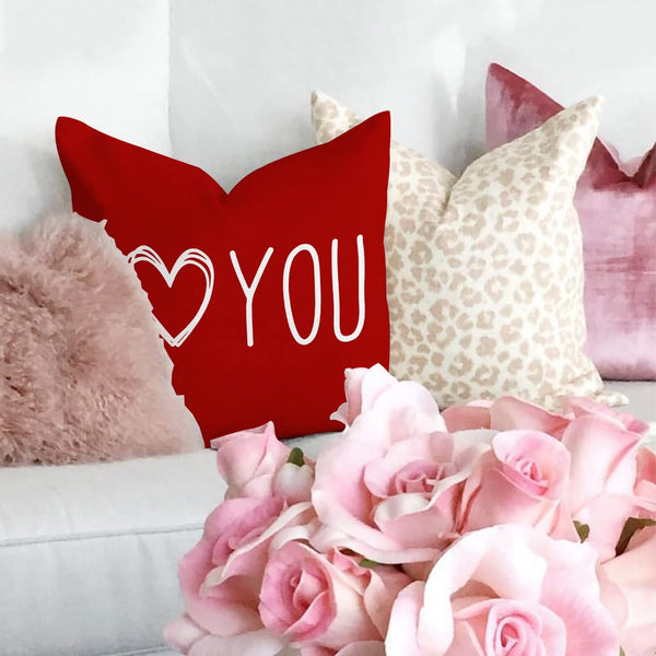 Valentine's Day Pillow Covers 18 x 18 Inch Set of 4 - Red Black Stripes Love Heart I Love You