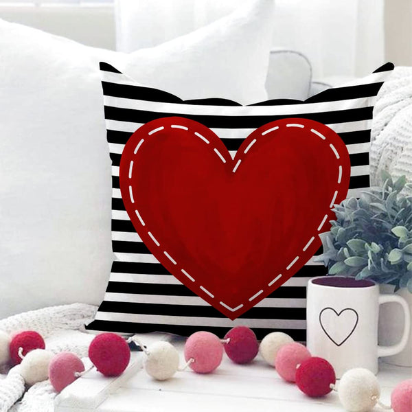 Valentine's Day Pillow Covers 18 x 18 Inch Set of 4 - Red Black Stripes Love Heart I Love You