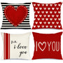 Valentine's Day Pillow Covers 18 x 18 Inch Set of 4 - Red Black Stripes Love Heart I Love You