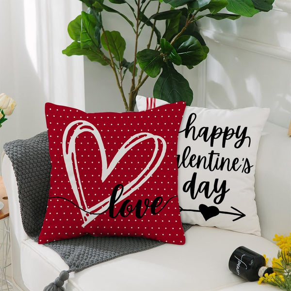 Happy Valentine's Day Love Throw Pillow Covers 18x18 Inch Set of 4, Hearts Polka Dots Decorative