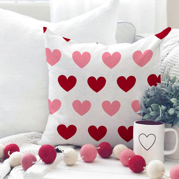 Happy Valentine's Day Love Throw Pillow Covers 18x18 Inch Set of 4, Hearts Polka Dots Decorative