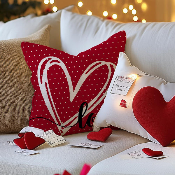 Happy Valentine's Day Love Throw Pillow Covers 18x18 Inch Set of 4, Hearts Polka Dots Decorative