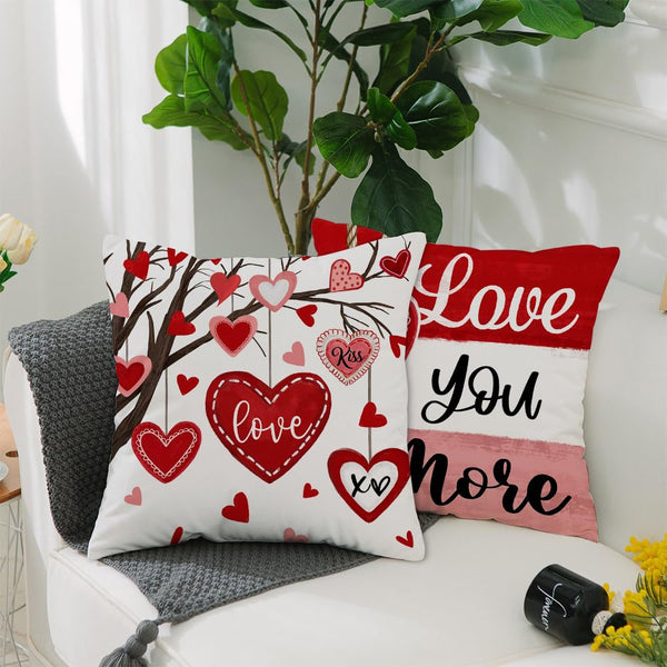 Valentine's Day Throw Pillow Covers 18x18 Inch Set of 4, Valentines Red Hearts Love You More