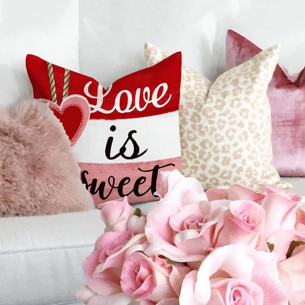 Valentine's Day Throw Pillow Covers 18x18 Inch Set of 4, Valentines Red Hearts Love You More