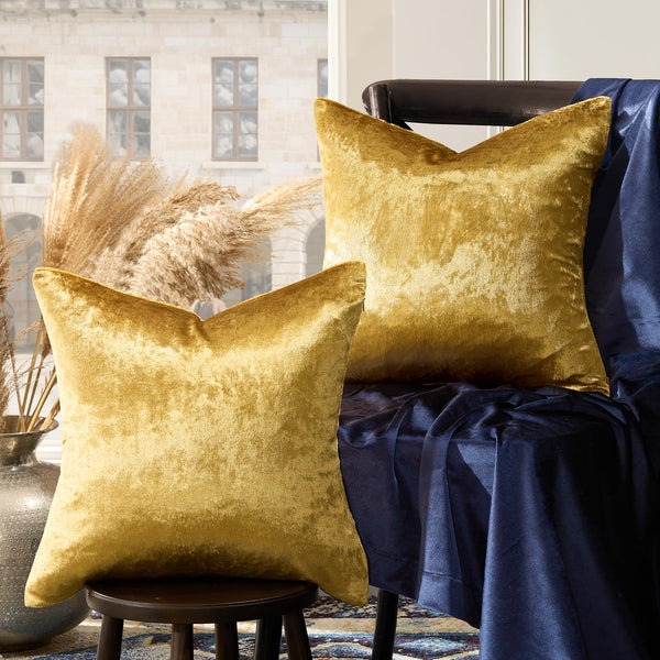 Gold Velvet Decorative Throw Pillow Covers,18x18 Pillow Covers for Couch Sofa Bed 2 Pack Soft Cushion Covers