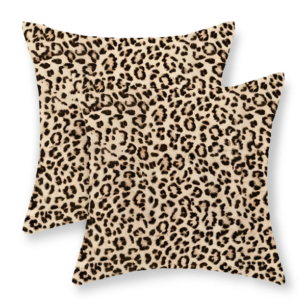 Leopard Pillow Covers 18x18 Inch Set of 2 Beige Brown Cheetah Throw Pillows Skin Animal Print