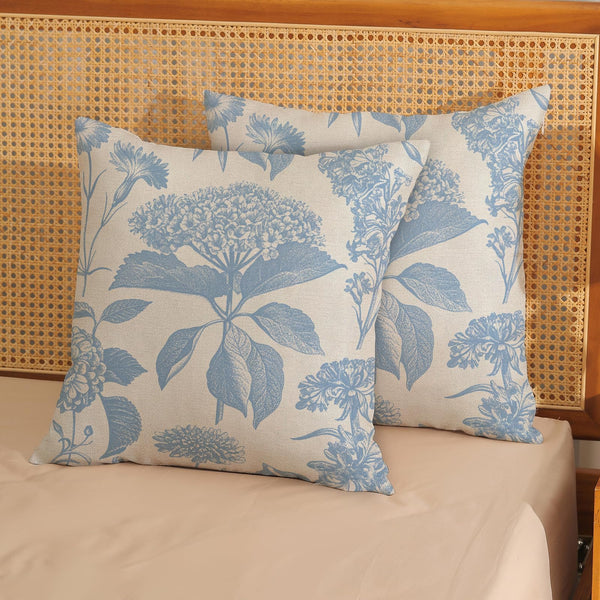 Baby Blue Pillow Covers 18x18 Set of 2 Vintage Boho Floral Hydrangea Herbs Botanical