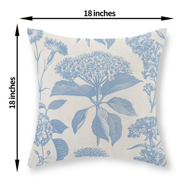 Baby Blue Pillow Covers 18x18 Set of 2 Vintage Boho Floral Hydrangea Herbs Botanical