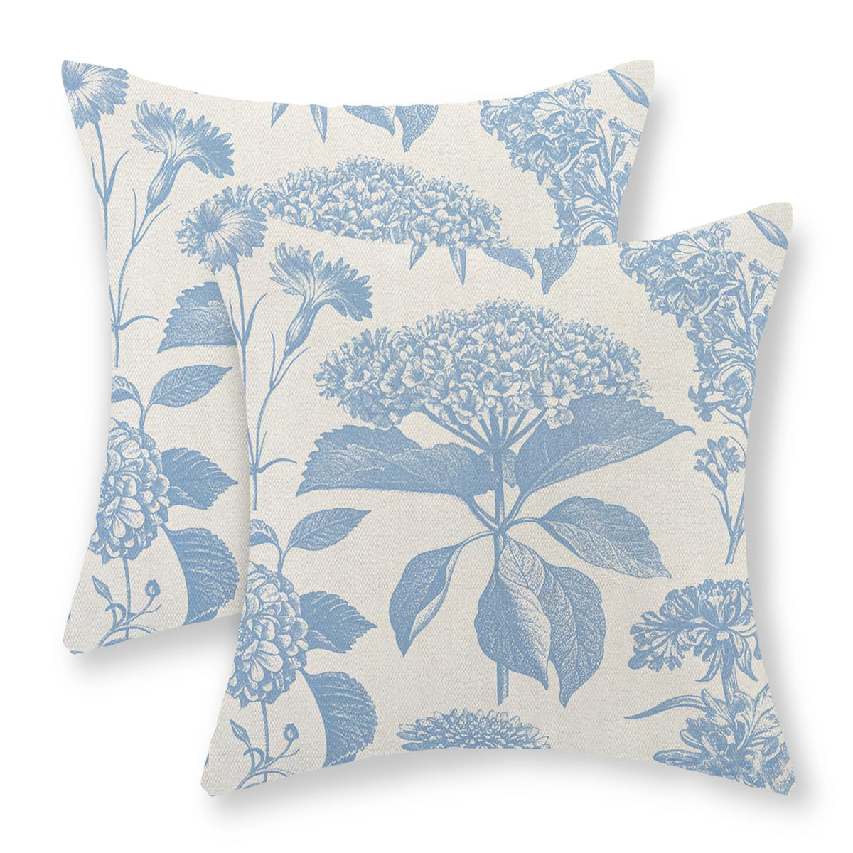 Baby Blue Pillow Covers 18x18 Set of 2 Vintage Boho Floral Hydrangea Herbs Botanical