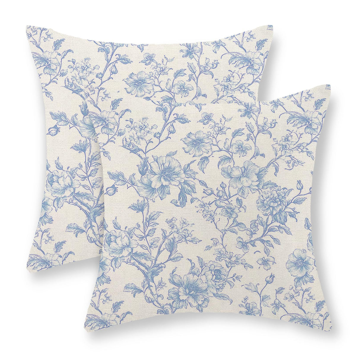 Baby Blue Pillow Covers 18x18 Set of 2 Blue and Cream Toile Floral Chinoiserie Throw Pillows