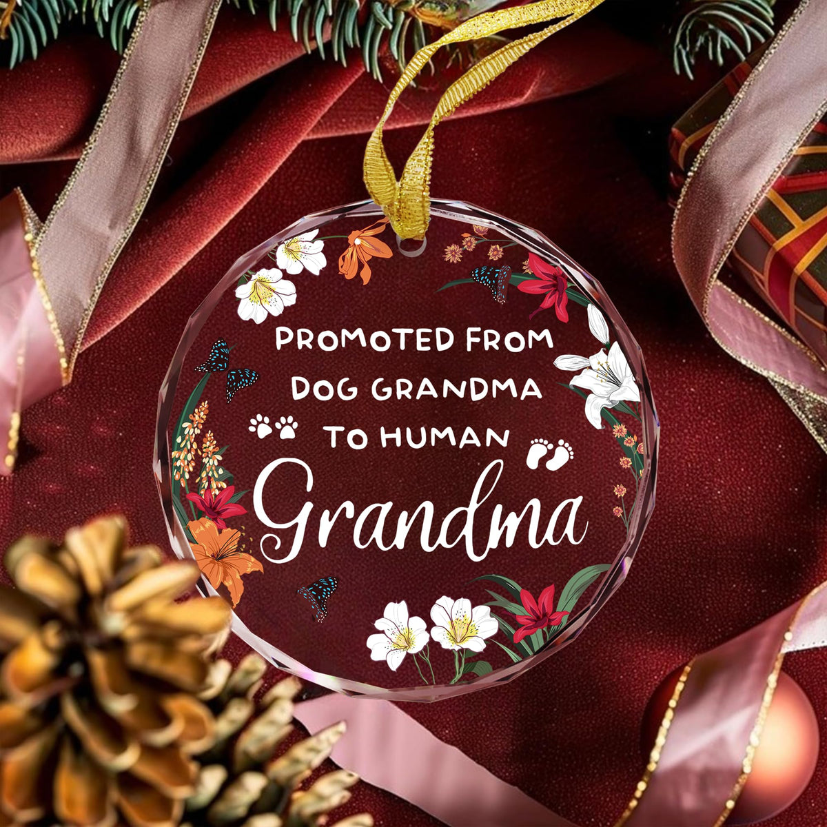 New Grandma Ornament - Promoted from Dog Grandma - New Grandmother Gift - Baby Annoucement Gift