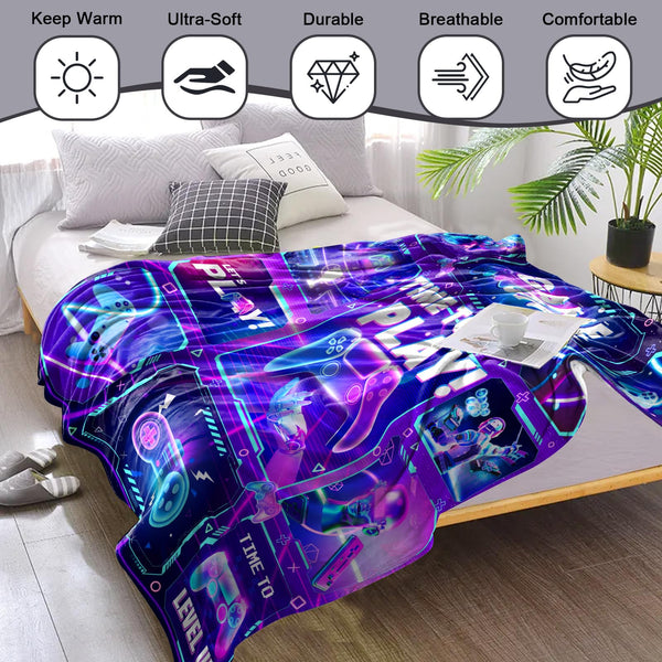 Gaming Blanket for Boys and Girls - Gamer Gift for Men and Women, Soft Game Decor for Room