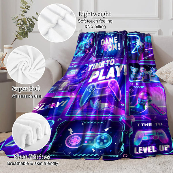 Gaming Blanket for Boys and Girls - Gamer Gift for Men and Women, Soft Game Decor for Room