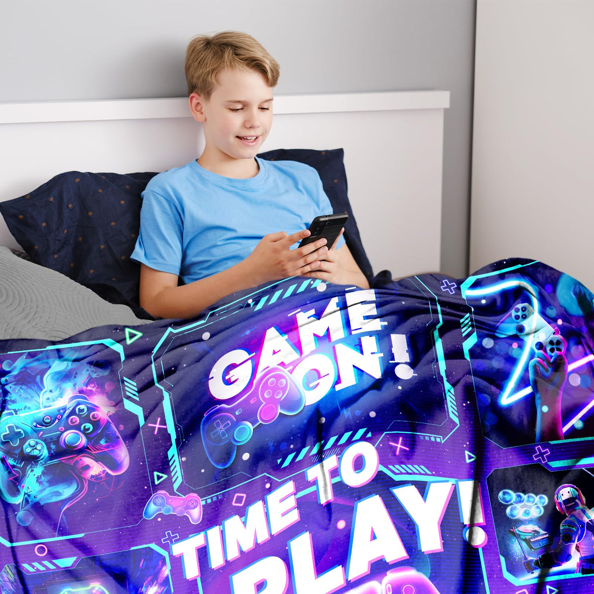 Gaming Blanket for Boys and Girls - Gamer Gift for Men and Women, Soft Game Decor for Room
