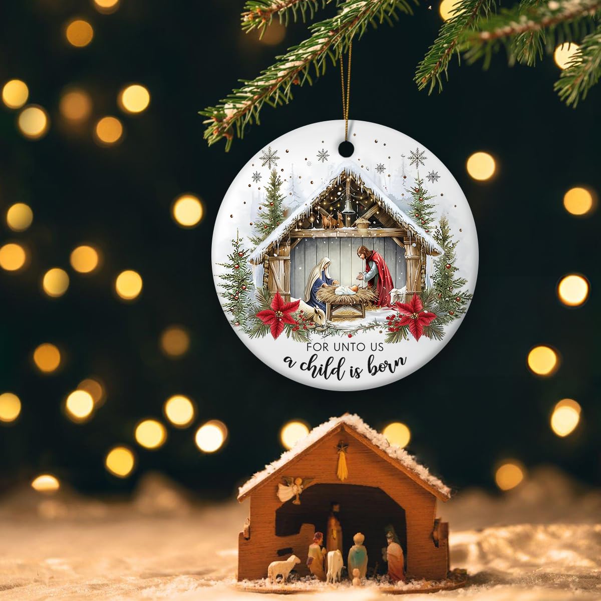 Christmas Nativity Scene - Religious Christmas Ornaments 2025, Jesus for Tree Decorations, Gifts for Christian Women, Ceramic Christian