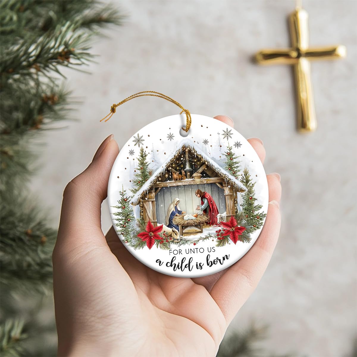 Christmas Nativity Scene - Religious Christmas Ornaments 2025, Jesus for Tree Decorations, Gifts for Christian Women, Ceramic Christian
