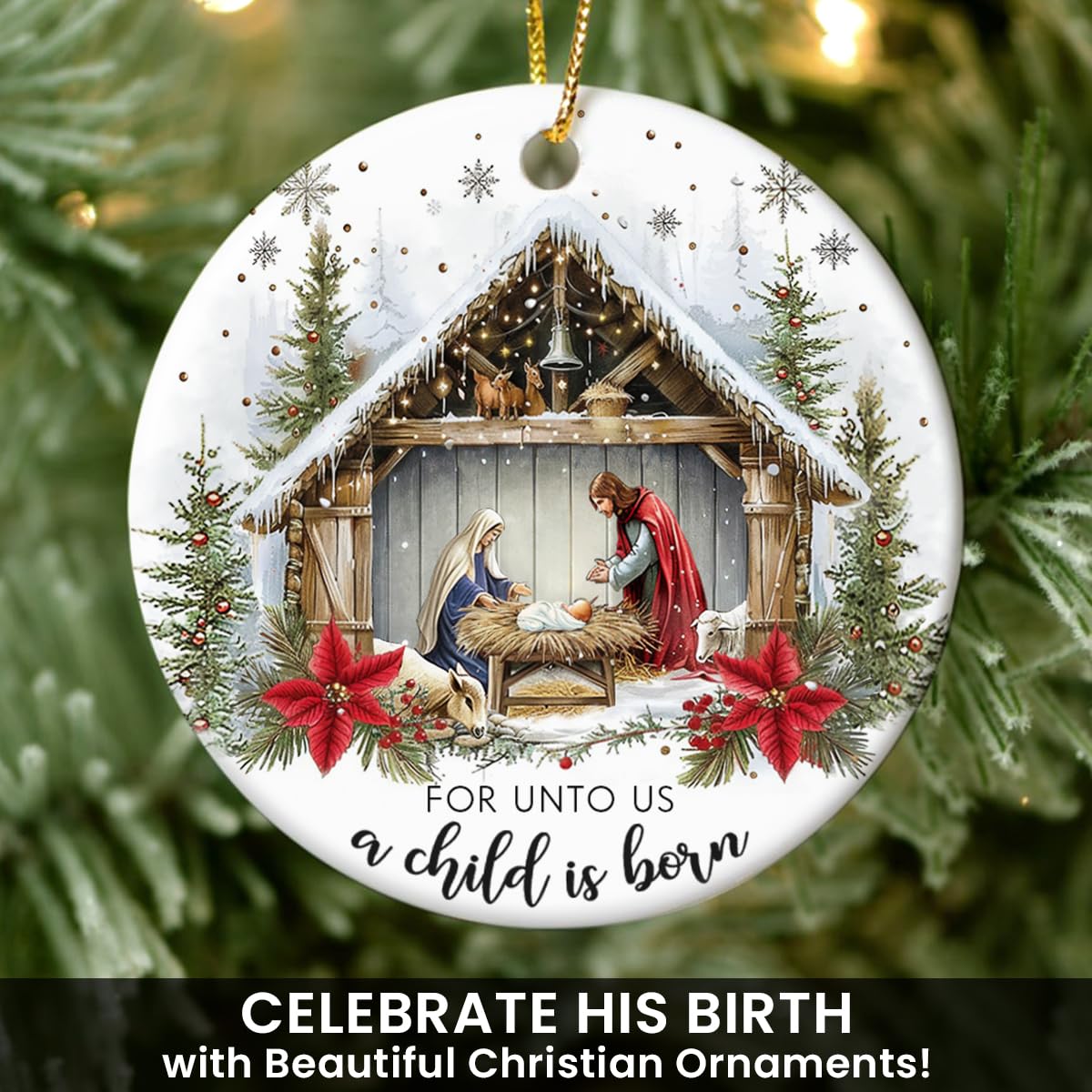 Christmas Nativity Scene - Religious Christmas Ornaments 2025, Jesus for Tree Decorations, Gifts for Christian Women, Ceramic Christian