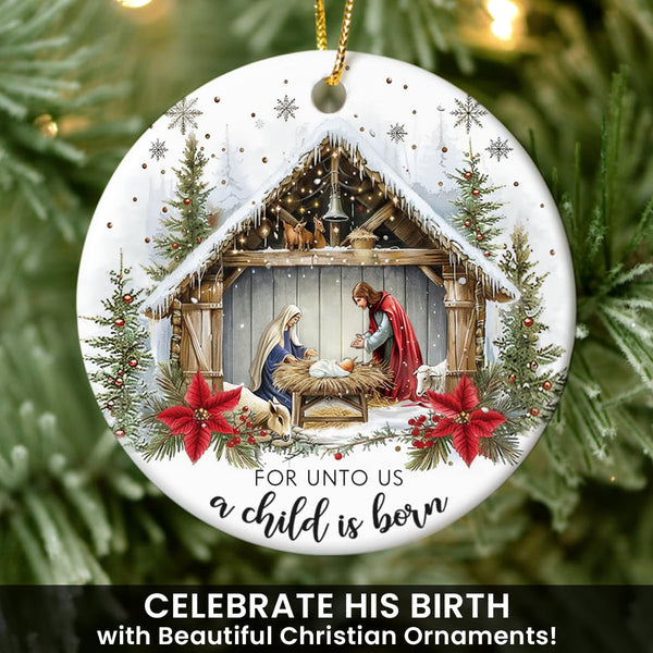 Christmas Nativity Scene - Religious Christmas Ornaments 2025, Jesus for Tree Decorations, Gifts for Christian Women, Ceramic Christian