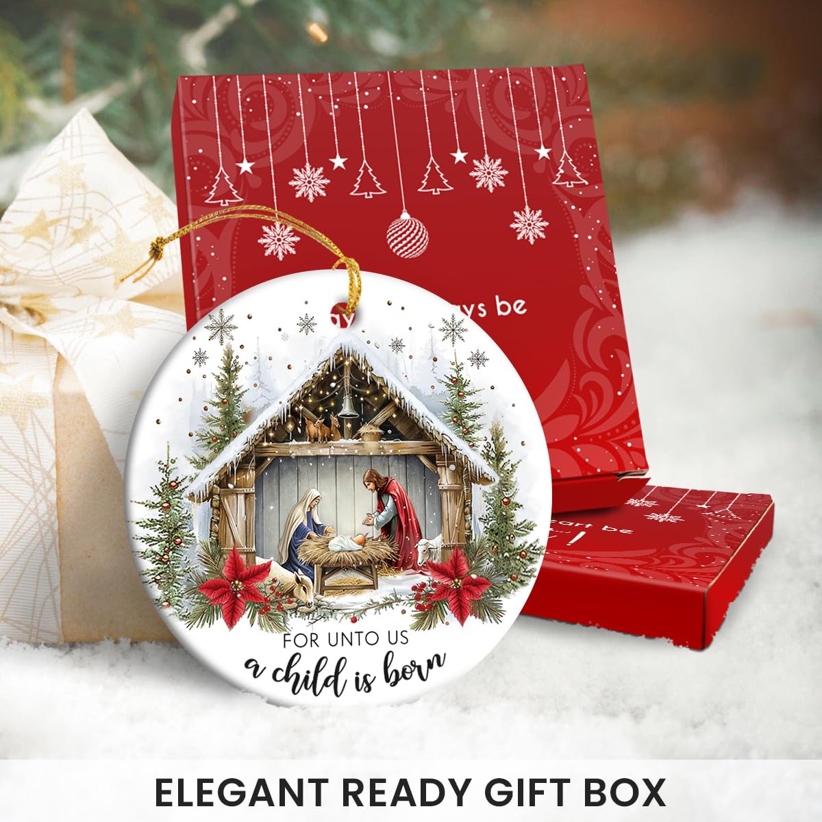 Christmas Nativity Scene - Religious Christmas Ornaments 2025, Jesus for Tree Decorations, Gifts for Christian Women, Ceramic Christian