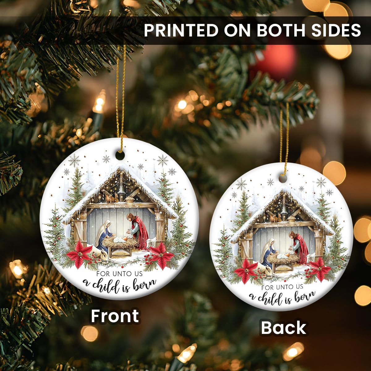 Christmas Nativity Scene - Religious Christmas Ornaments 2025, Jesus for Tree Decorations, Gifts for Christian Women, Ceramic Christian