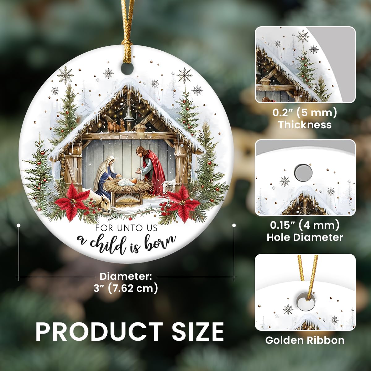 Christmas Nativity Scene - Religious Christmas Ornaments 2025, Jesus for Tree Decorations, Gifts for Christian Women, Ceramic Christian